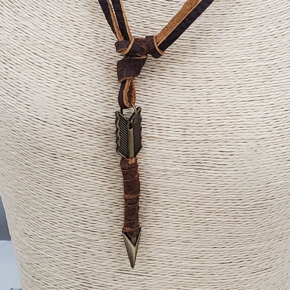 Leather Rope Necklace w/ Arrow Pendant - Picture 5 of 5